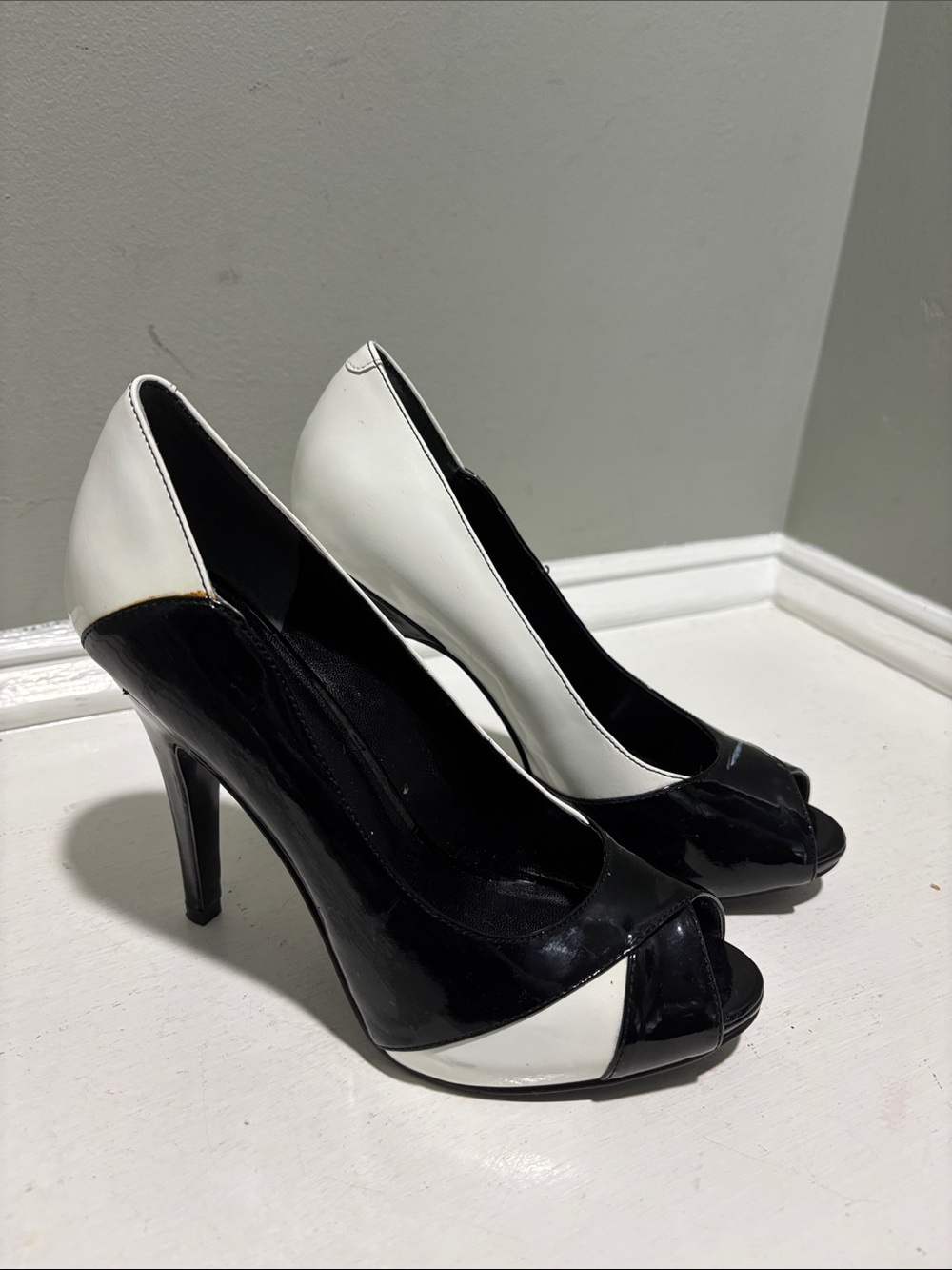 Nine West Black & White Peep-Toe High Heels - Women's Dress Pumps-size 6.5